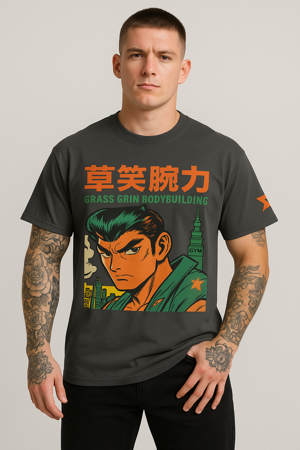 Oversized faded t-shirt-GYM ANIME CITY